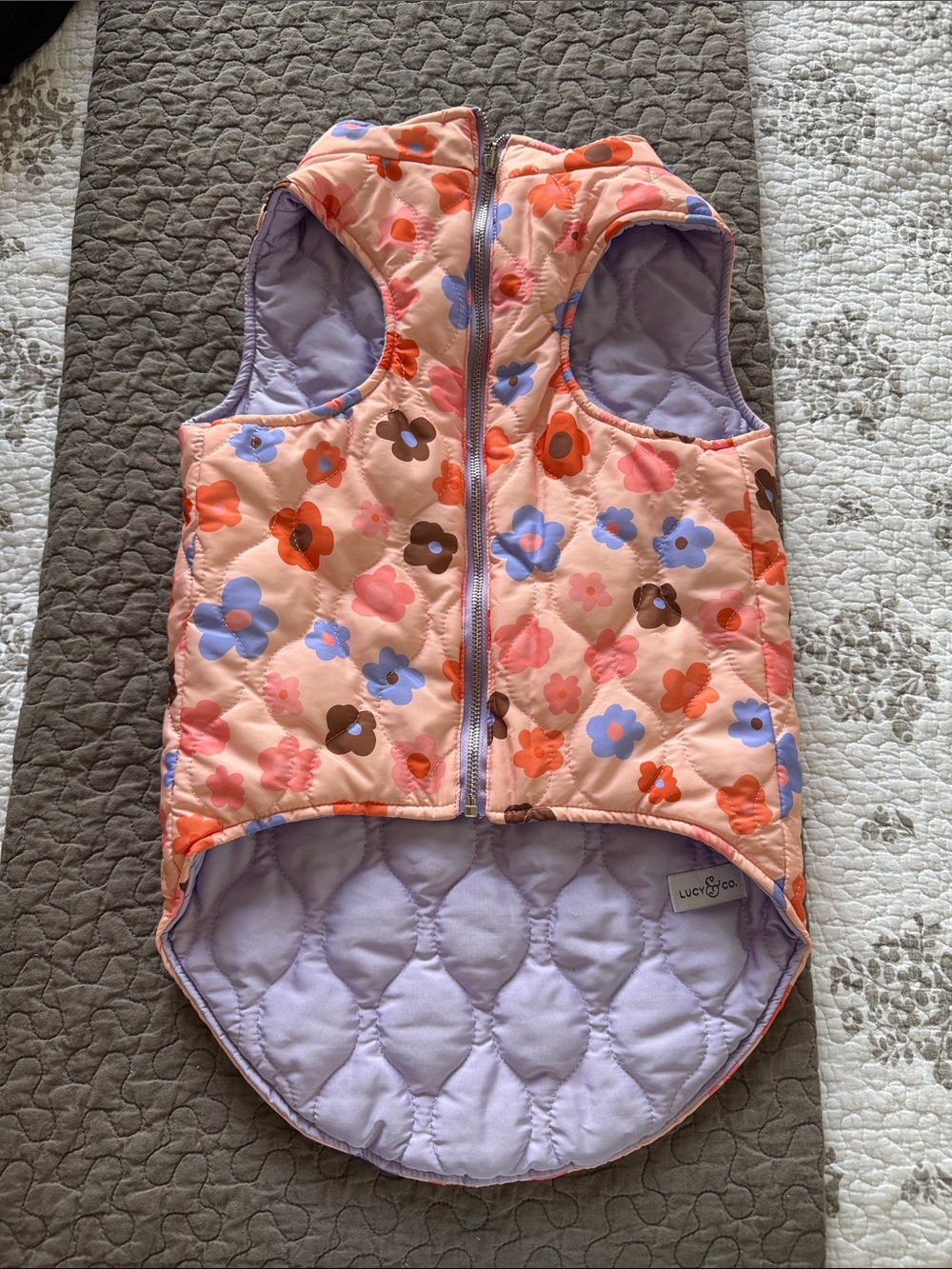NWOT Reversible Floral/Lilac Quilted Pet Vest with Logo Tag